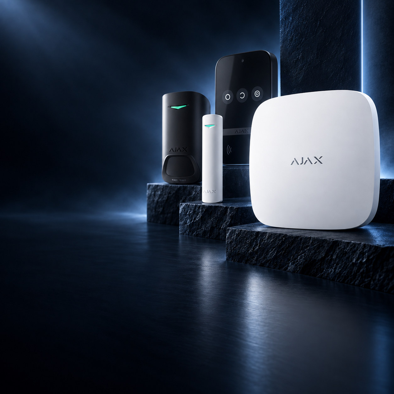 Ajax Hub, Bewegungsmelder, Türkontakt und Bedienteil