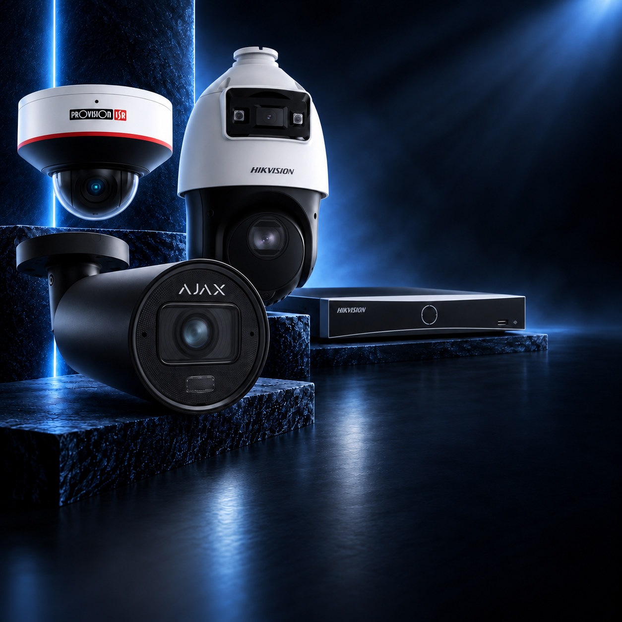 Kameras von Provision-ISR, Hikvision und Ajax mit einem Hikvision Rekorder