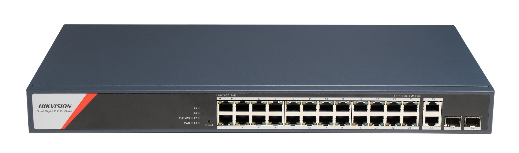 DS-3E1528HP-SI-24P2T2F(O-STD) — 24-Port Gigabit Smart PoE Switch mit Hi-PoE